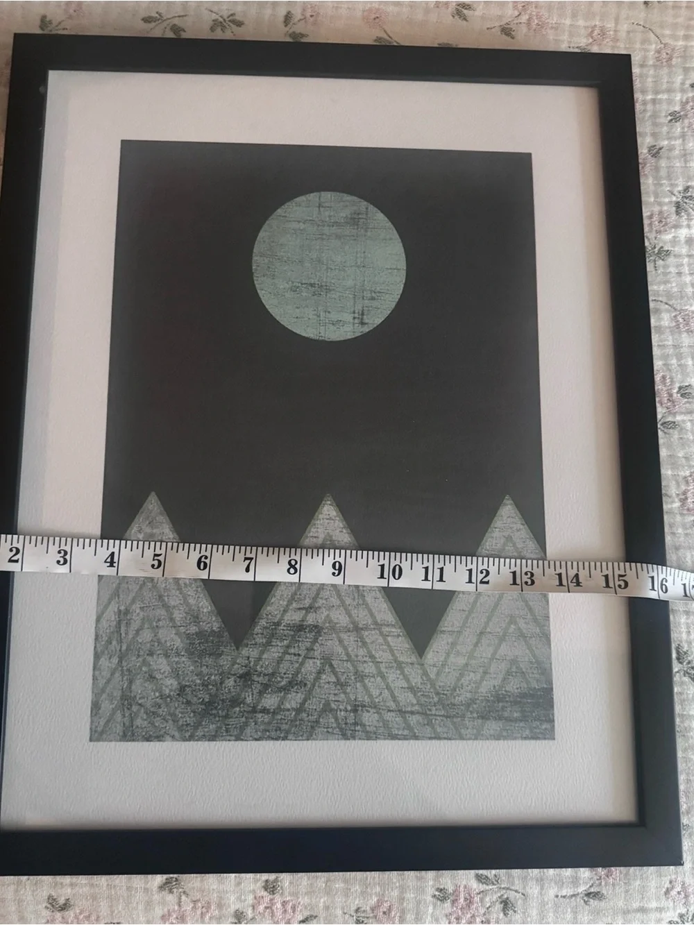 West Elm Mint Green Mountain & Moon Framed Art